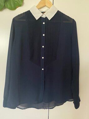 Women Dex Navy Blouse White Collar Size Medium